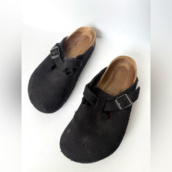 Birkenstock Boston Suede Leather Black Slides Clogs - Picture 2 of 8